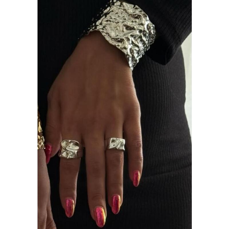 

3Pcs/Set Gold Color Open Cuff Bracelets Rings Set for Women Geometric Exaggerated Wide Bangles Rings Female Temperament Jewelry