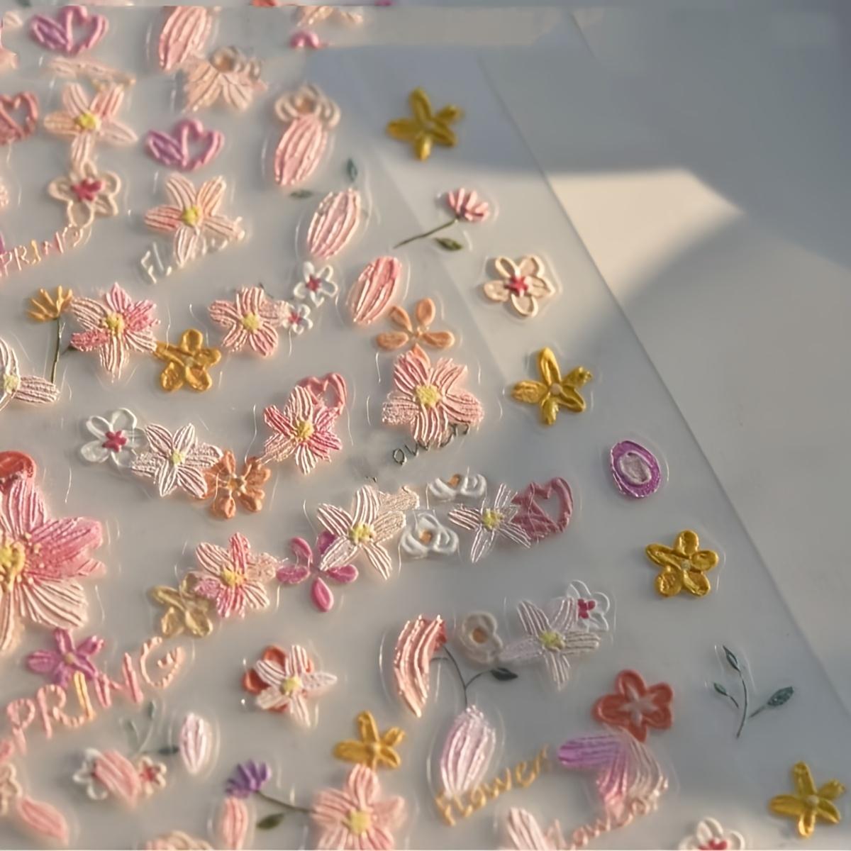 

Наклейки для нейл-арта «Весеннее цветение» 5D с тиснением «Маргаритка и Сакура», самоклеящиеся цветочные наклейки для DIY маникюра, наклейки для ногтей с цветами