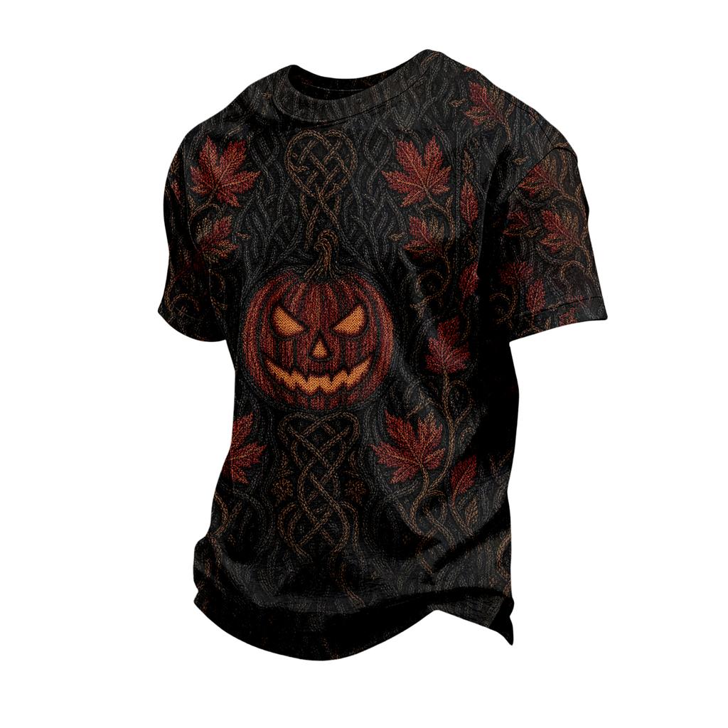 Men's Short Sleeve Casual T-Shirt with Halloween Print for Holiday Parties