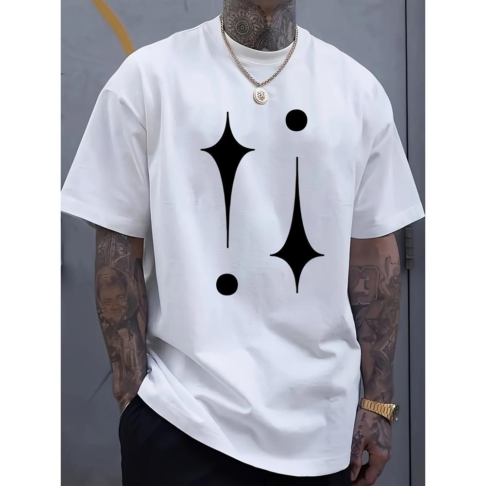 Men's soft business casual T-shirt with simple black and white print - loose round neck and short sleeves
