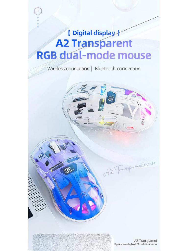 Free Wolf A2 Dual-Mode RGB Wireless Bluetooth Transparent Gaming Mouse