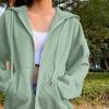 Women Hoodies Hooded Zipper Autumn Winter Thick Solid Color Drawtring Sweatshirt Coat for Daily Wear