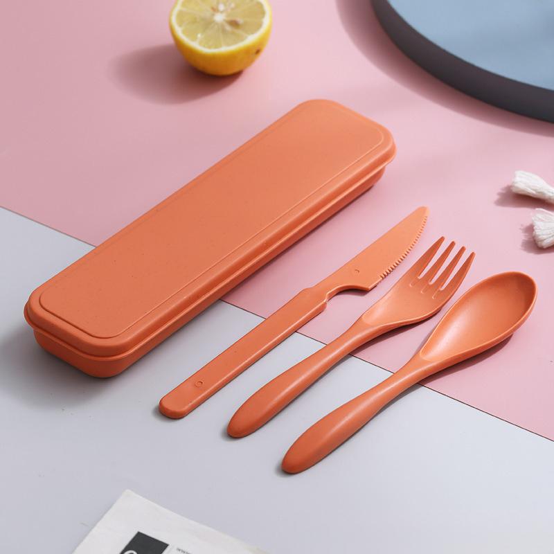3In1 Wheat Straw Dinnerware Set Portable Reusable Cutlery Sets Knife Fork Spoon Chopsticks Travel Utensil Box Camping Tableware