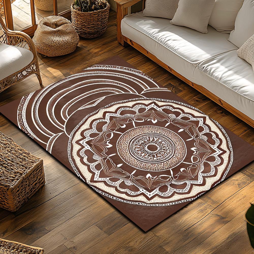 Round Area Rug Bohemian Carpet Non-Slip Floor Mat Living Room Bedroom Decor Modern Abstract Pattern Home Accent Rugs Stylish Flo