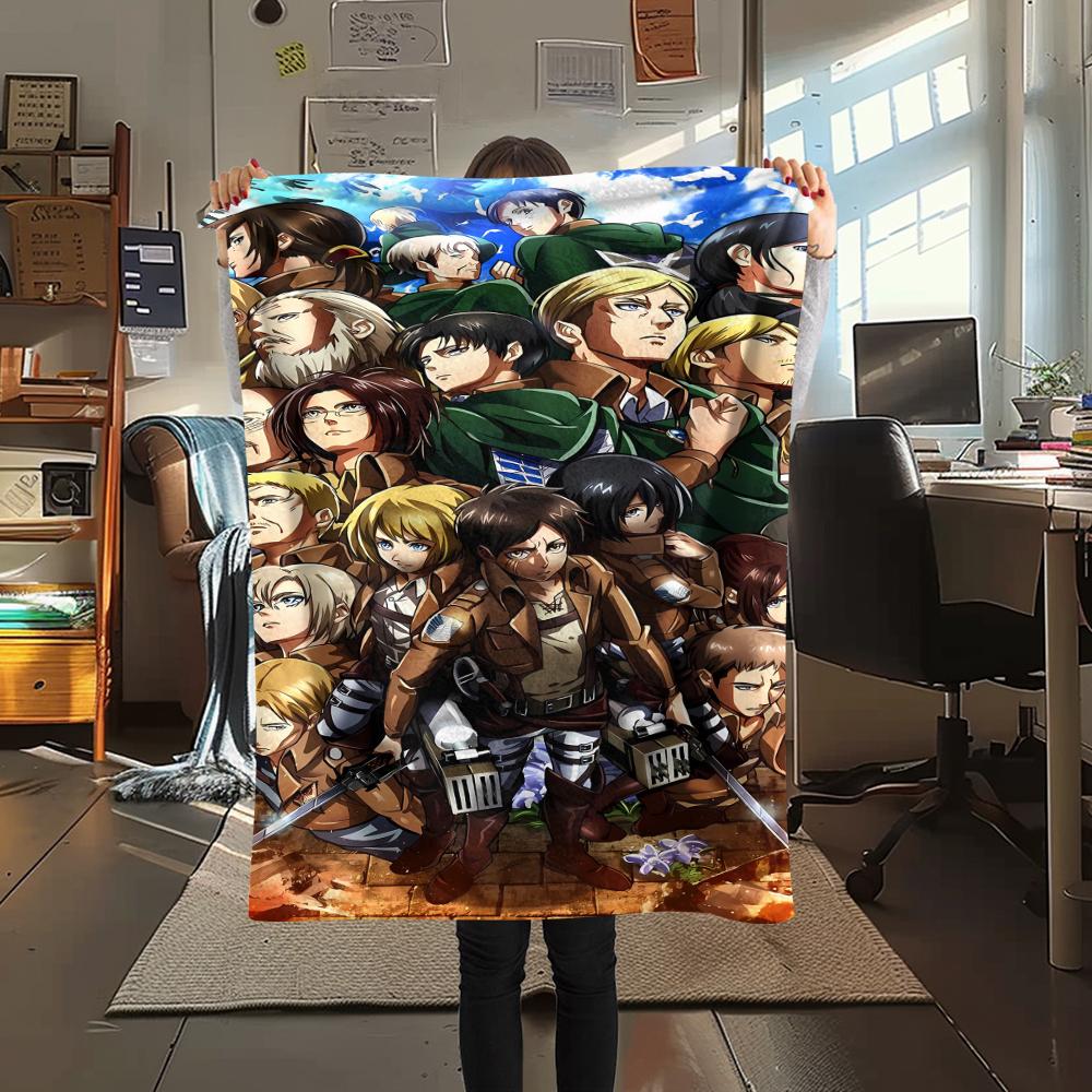 1PC Attack on Titan Print Flannel Blanket, High quality All Seasons, Home Decor, Warmth and Comfort, Perfect for Christmas Gifts