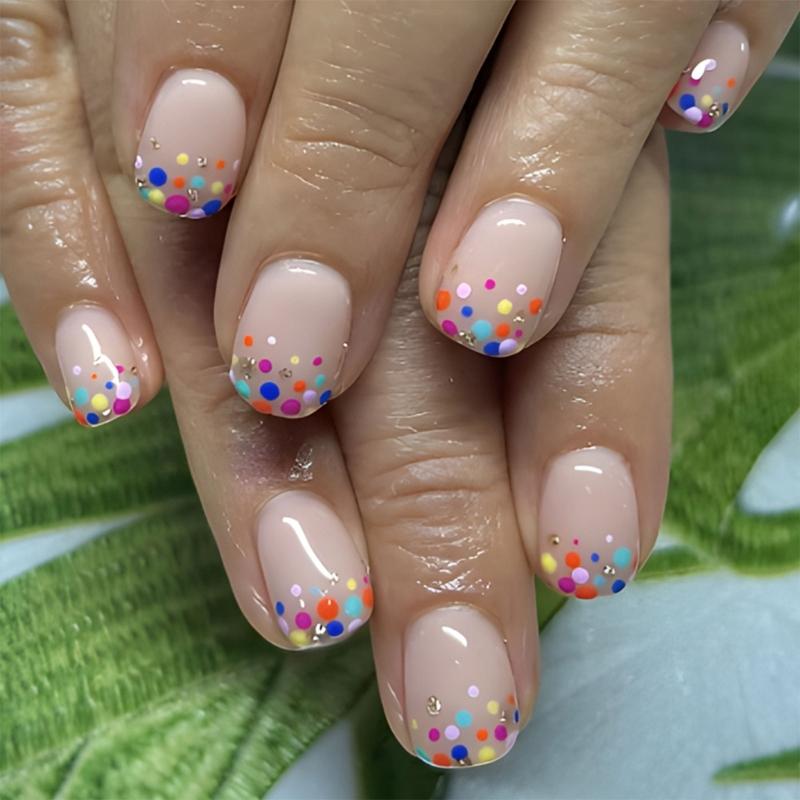 

24 Pieces Dot Pattern Short Square False Nail Press on Nail Manicure Accesories For Valentine s Day Celebrations 1