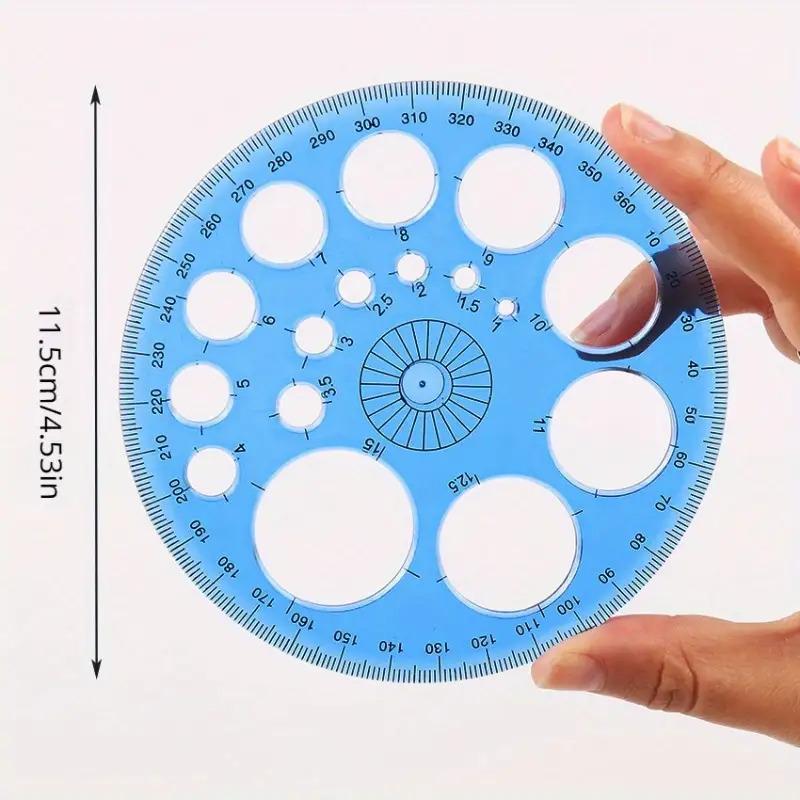 1 Stück Vollkreis-Geodreieck Buntes Geodreieck Runder Zeichenschablone Lineal Transparente Blaue Schablone, 360 Grad Drehbar