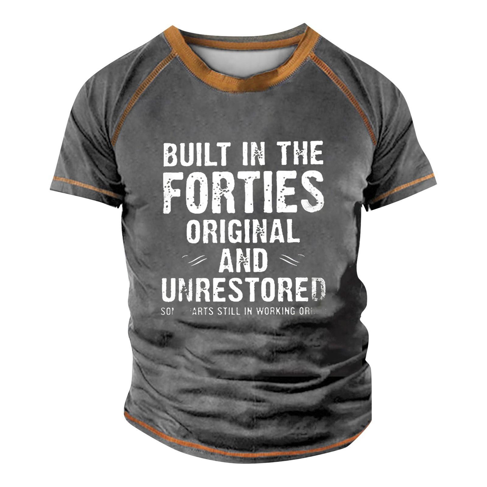 Мужская футболка реглан в стиле ретро с коротким рукавом и круглым вырезом с буквенным принтом, топы