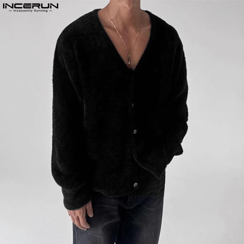 INCERUN Bărbați de primăvară cu decolteu în V cu mânecă lungă tricotată cu nasturi cardigan