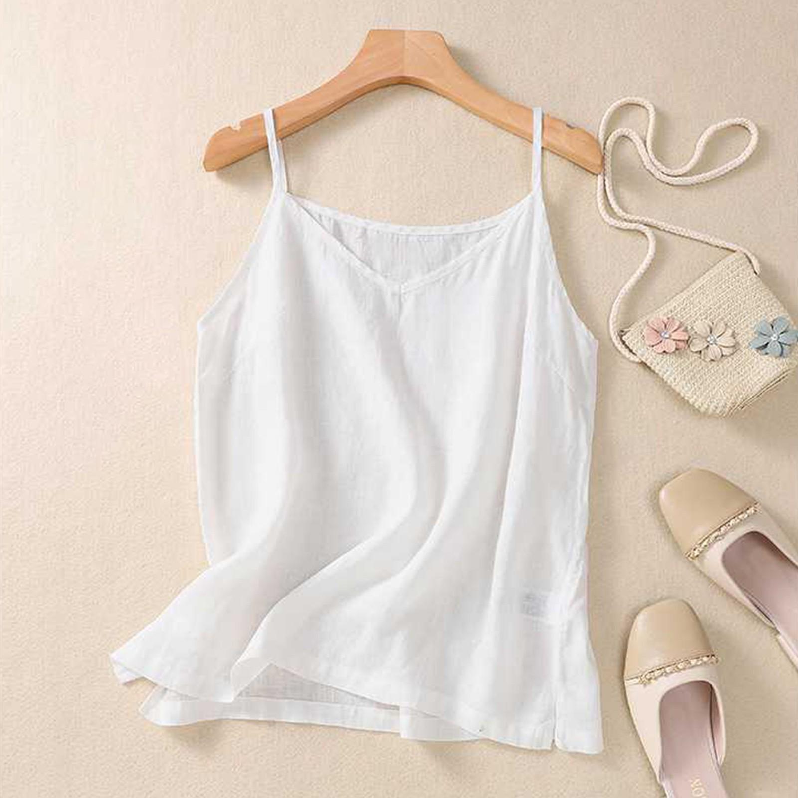 

Женский топ-майка с V-образным вырезом и безрукавкой из хлопка и льна XL белый