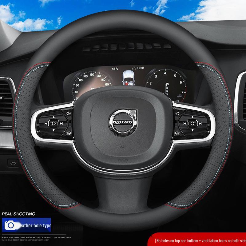 Premium Leather Steering Wheel Cover for Volvo XC40, XC60, XC90, S60, S90 - All Seasons