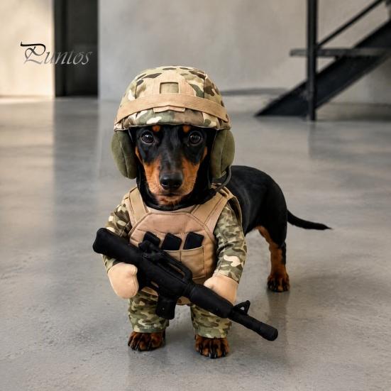 Sada vojenské helmy pro mazlíčka, Psí taktický kostým, Vojenský outfit na Halloween, Postroj Pohodlná uniforma pro štěně s kloboukem, Vtipný cosplay outfit