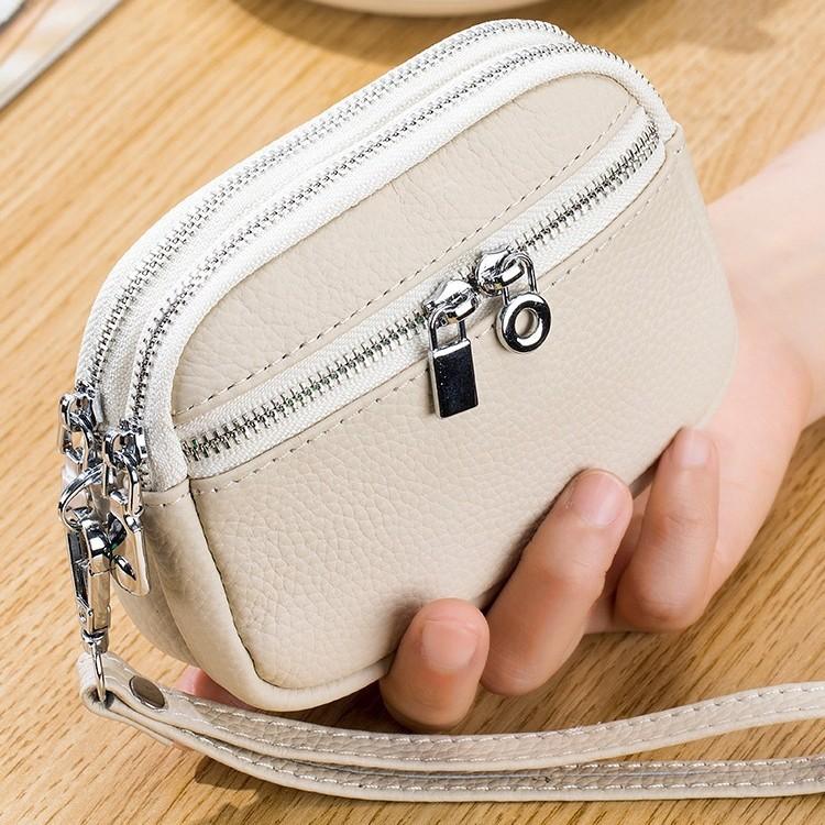 Women PU Leather Coin Purse Double Zipper Wallet Wristlet Key Pouch Small Card Holder Cash Change Purse Portable Mini Clutch Bag