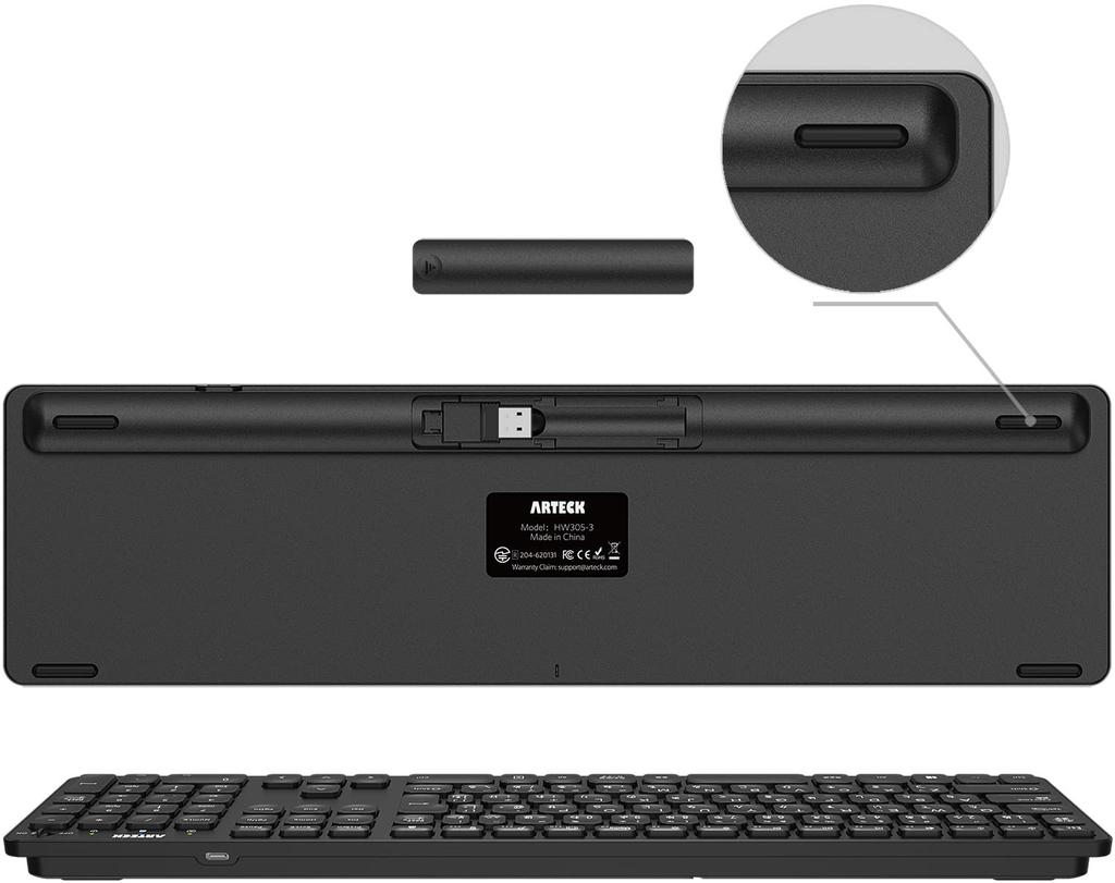 Arteck 2.4G Wireless Keyboard, Lightweight, Full-Size with Numeric Keypad, Media Functions, and Hotkeys, Compatible with Computers, Desktops, PCs,