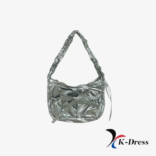 Shirring String Scrunch Shoulder Bag Nylon Ribbon Mini Gathered Casual Daily Look Date Look Travel Bag 4 Colors