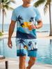 Men's 2 Piece Set Hawaiian Palm Tree Print Men's T-Shirt Shorts Set Casual Men's Short Sleeve Top Outdoor Beach Men's Short