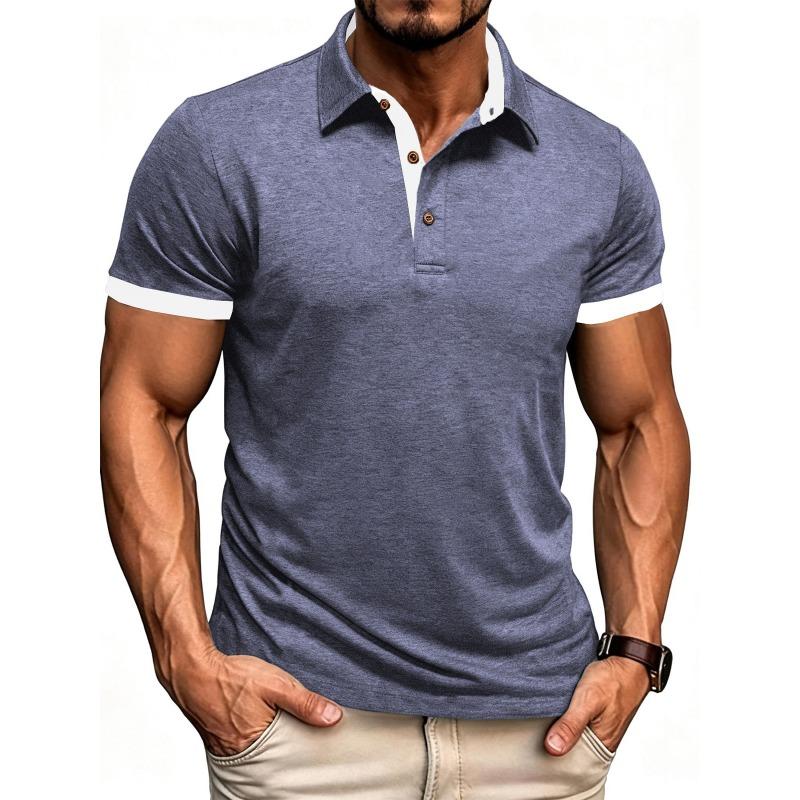 

Мужская светло-голубая рубашка-поло с контрастной отделкой, короткий рукав, приталенный крой, для гольфа S темно-синий