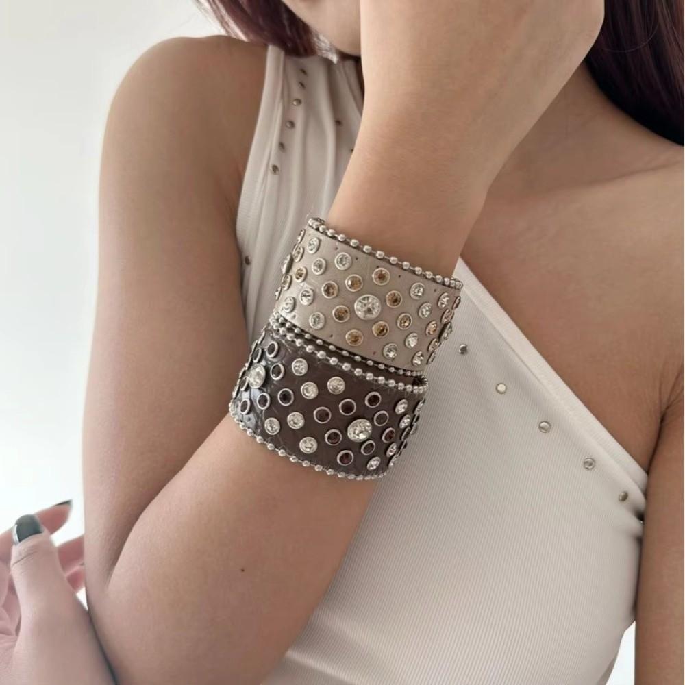 Punk Hip-Hop Strass Armband Hottie Retro Westlich Ödland Druckknopf Armband Y2k Schmuck Leder Schnalle Armband Für Frauen