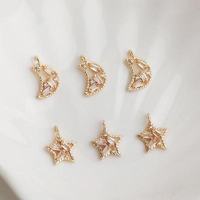 14K Gold Plated Zircon Star and Moon Pendant Necklace - DIY Jewelry Accessory
