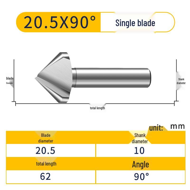 M35 Cobalt Countersink, Straight Shank, Single-Edge, 3-Flute, 90° Deburring Tool
