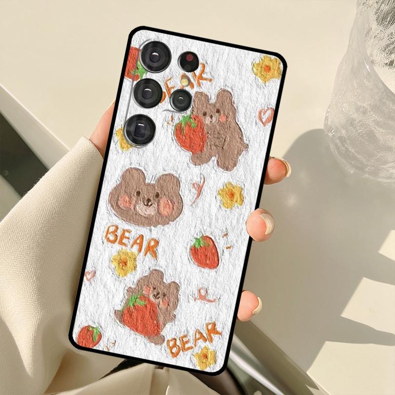 Kawaii Hasen Bären Koreanische Ölgemälde Hülle Für Samsung Galaxy S22 S21 Ultra Note 20 S8 S9 S10 Note 10 Plus S20 FE S21 FE Hülle