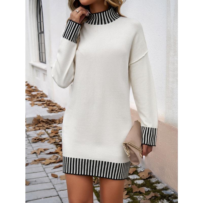 Women's Temperament Casual Color Blocking Sweater Dresses