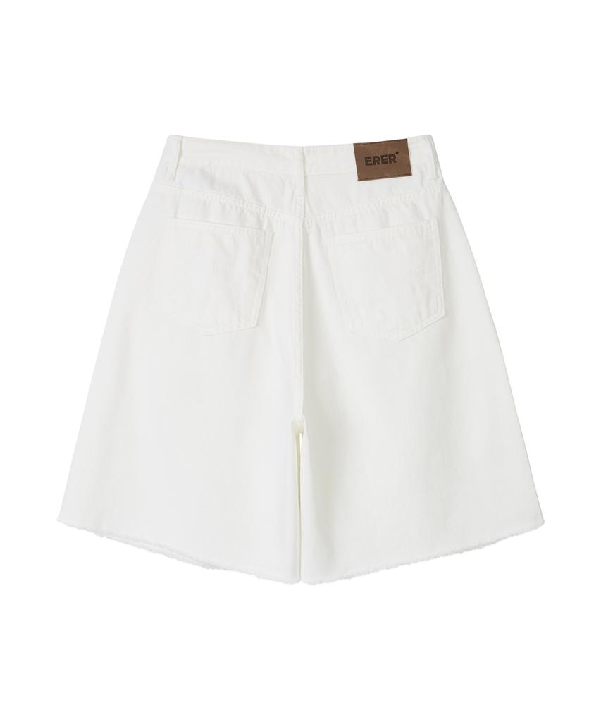 ERER Pintuck Bermuda Denim Shorts White