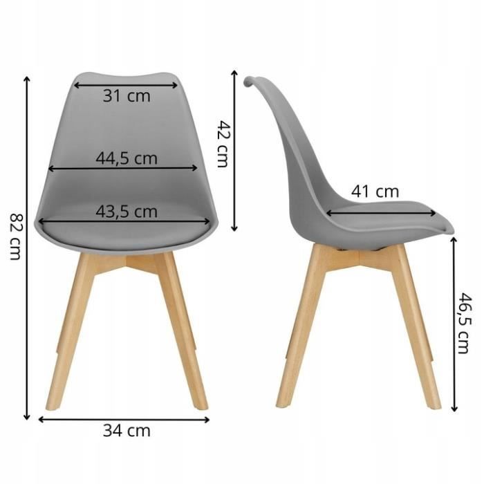Chaise de cuisine SPRINGOS - Pieds en bois - Gris - Capacité de charge 125 kg
