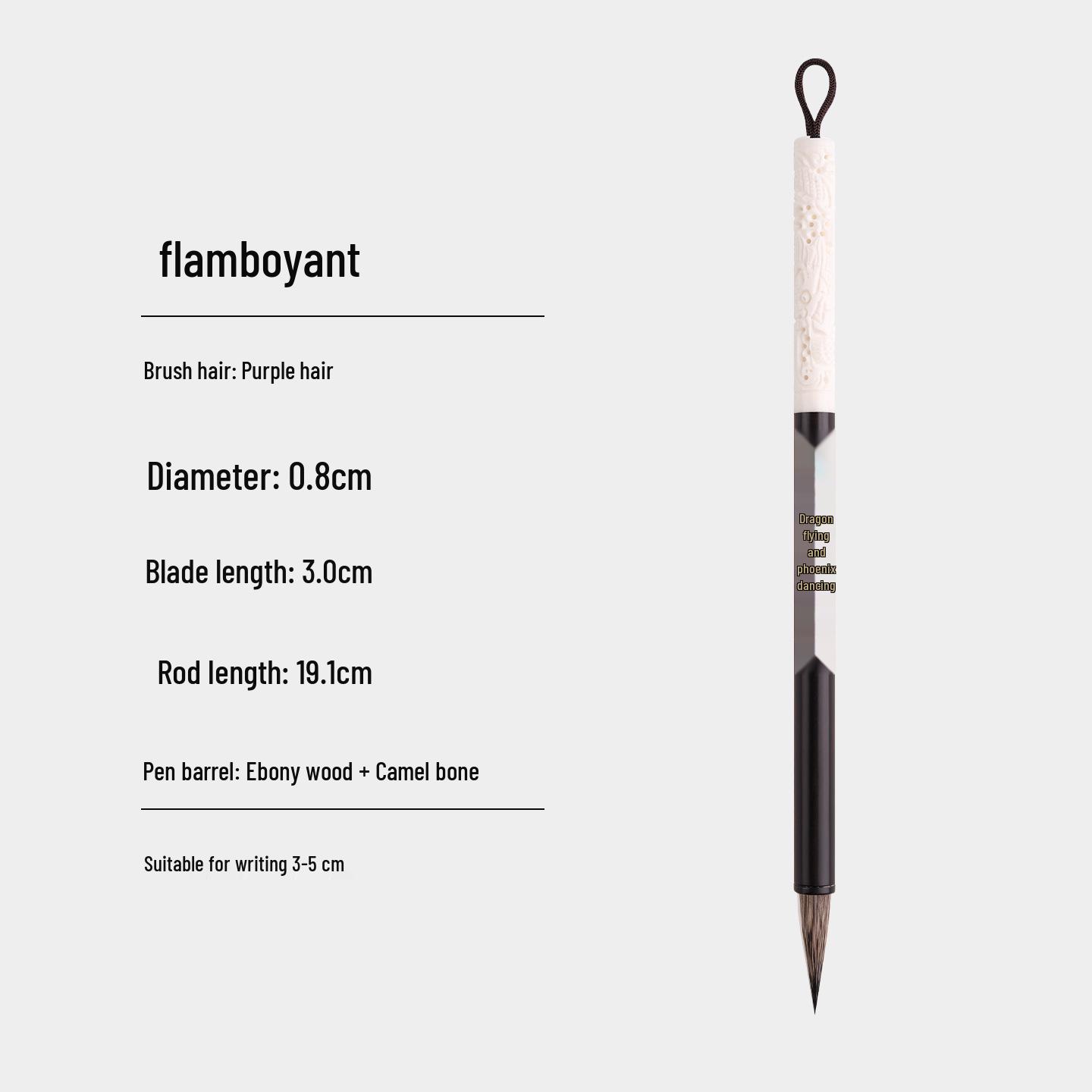 Dragon & Phoenix Auspiciousness Brush Pen – Professional Grade Purple Bristle, Camel Bone, Sandalwood, Ideal for Beginners in Calligraphy.