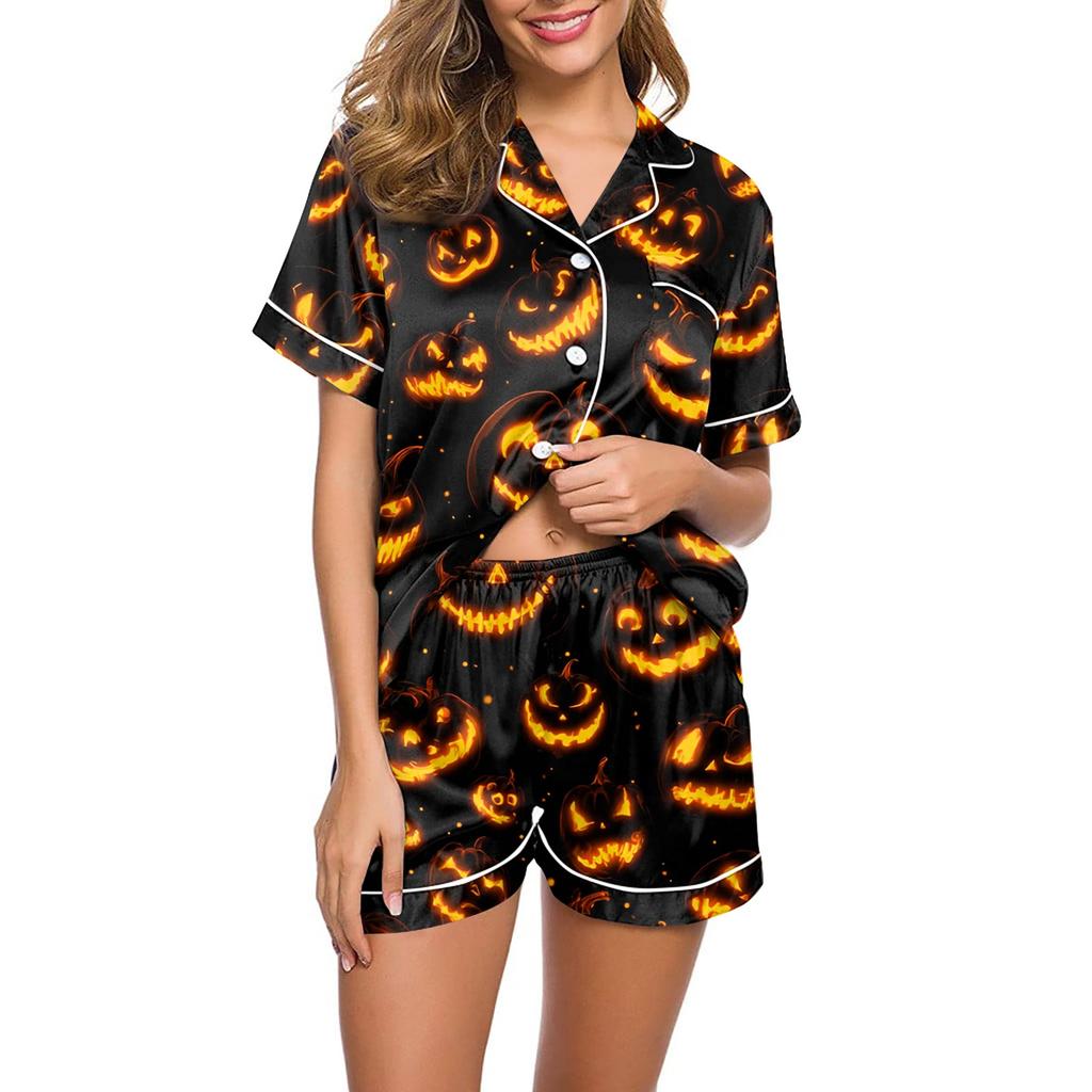 Women's Casual Fashion Halloween Printed Short Sleeve Home Suit