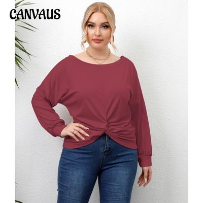 Spring and Autumn Women's Blouse Plus Size Long Sleeve Top Solid Color Irregular Cross Ladies Casual Tops