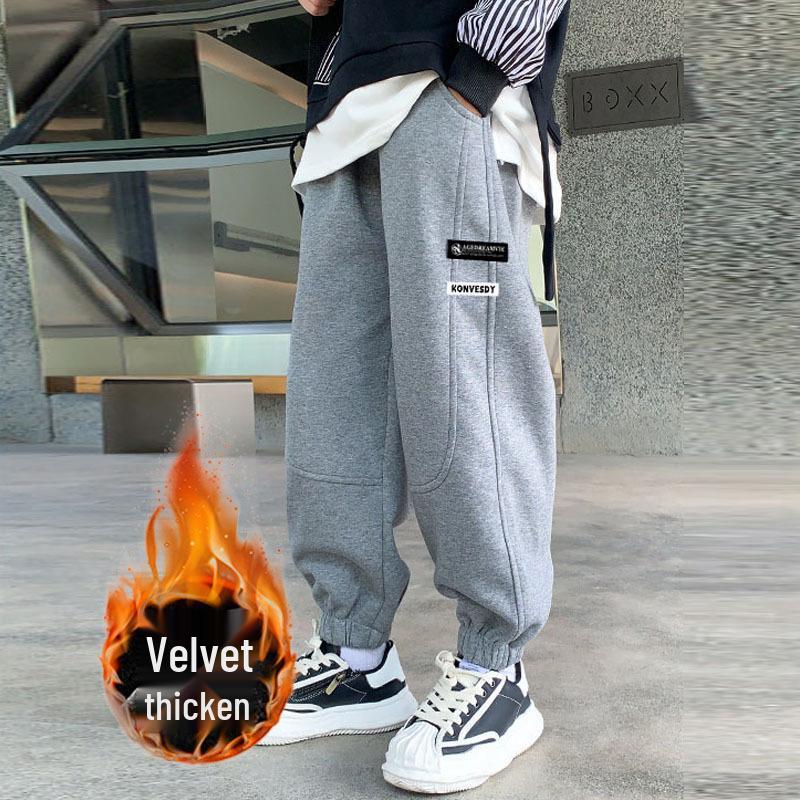 Velvet-Lined Boys' Winter Sweatpants - New Style for Kids