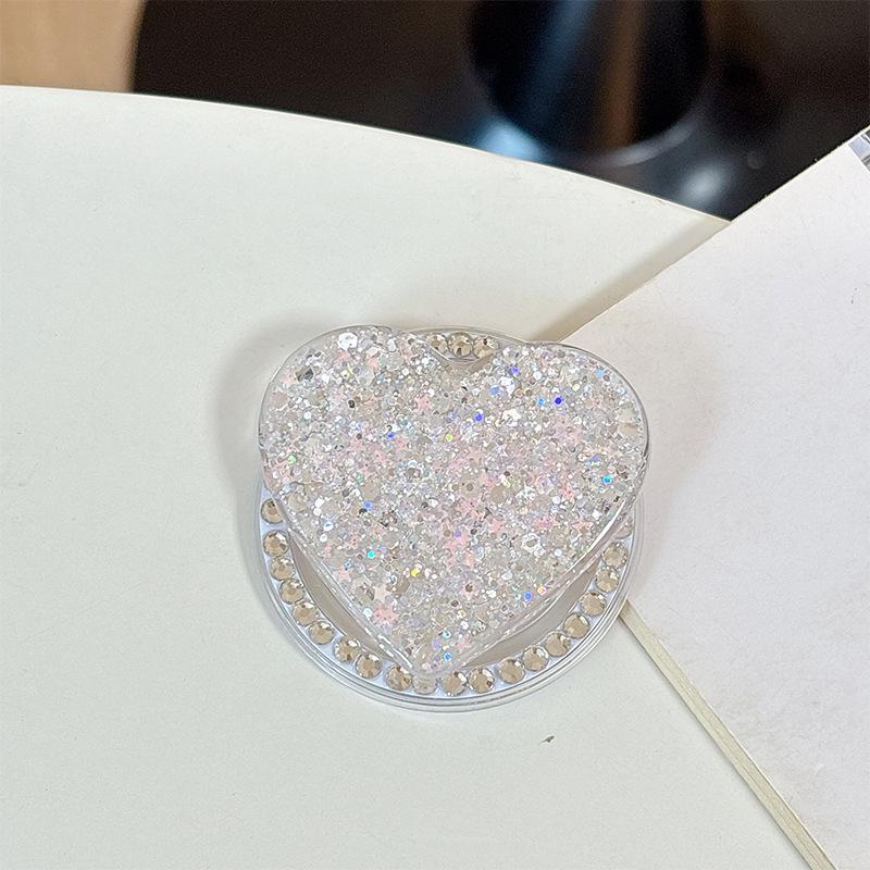 Korean Rhinestone Heart Shape Phone Holder with Magnetic Glitter Finger Ring