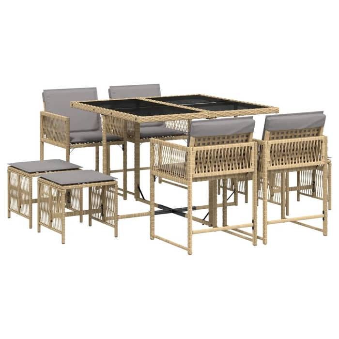 VidaXL Ensemble à Manger de Jardin avec Coussins 9 pcs, Table et Chaises à Dossier Rabattable, Meubles d'Extérieur Patio 3211500
