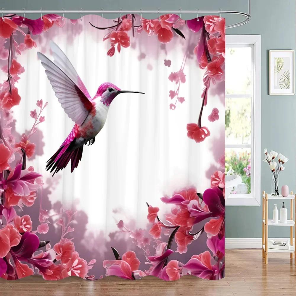 Tropische Pflanze Papagei Duschvorhang Aquarell Monstera Palmenblatt Vögel Rosa Floral Grüne Blätter Badezimmer Vorhänge Heimdekoration