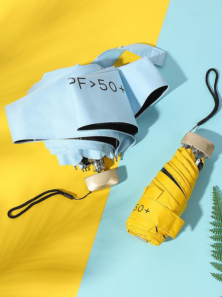 Half-price Umbrella, 6-rib Umbrella, Capsule Umbrella, Black Rubber Mini Flat Parasol, Folding Umbrella for Sun and Rain