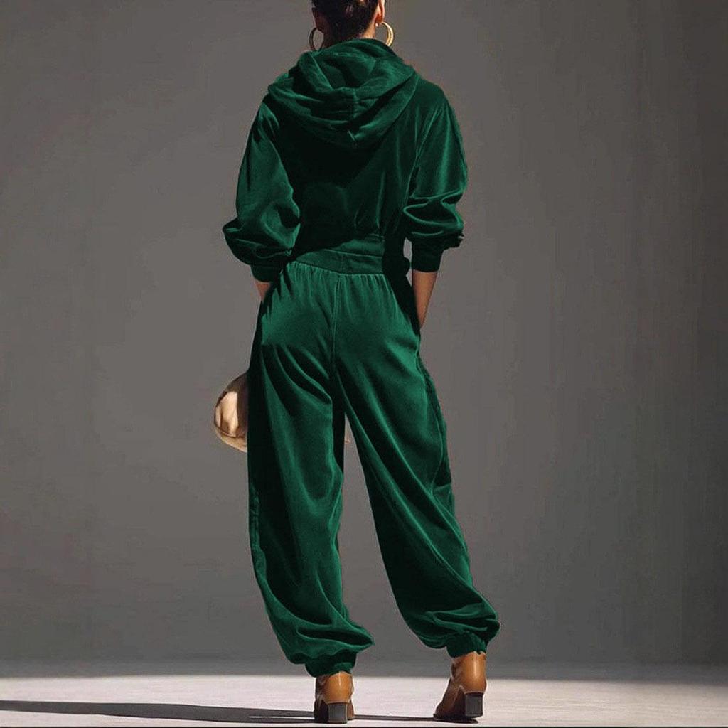 2026 Mode Samt Kapuzen-Langarm-Set mit Bündchenhose für Damen