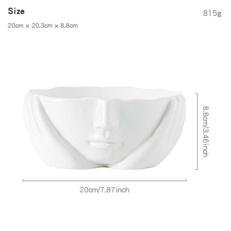 White Embossed Flower Girl Porcelain Sculpture Character Ornament Cartoon Character Head Fruit Bowl Ceramic Shaped Storage Plate