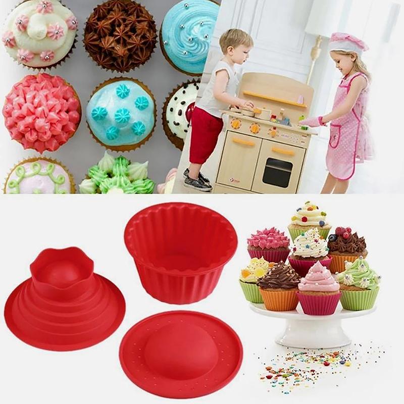 High Quality Silicone Giant Cupcake Mold,3 Pcs Big Top Cupcake Silicone Mould,Heat Resistant Bake Tools Baking Maker