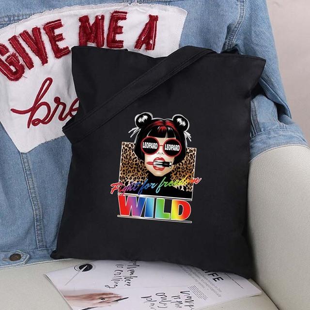 

Женские сумки для покупок, эко-шоппер, сумка на плечо, модная черная сумка с принтом, холщовая сумка-тоут, чехол для покупок 24*26cm