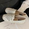 Fashion High Quality Handmade Woven Flats Women Luxury Bling Rhinestone Decoration Brand Designer Shoes Comfortable Non-slip Casual Shoe