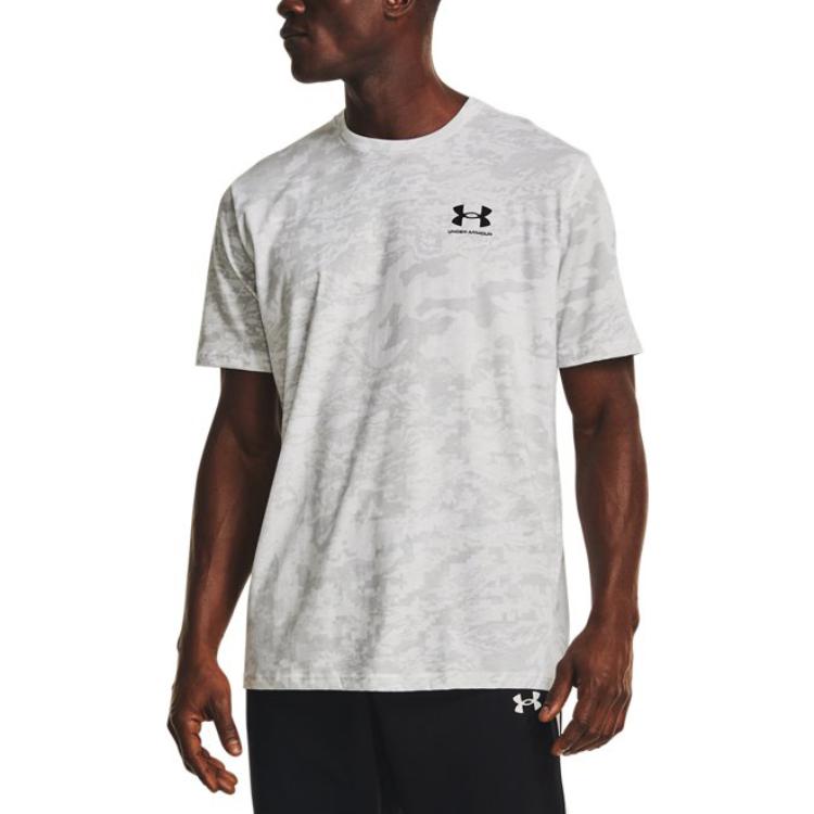 Under Armour Printed Logo Camouflage Crew Neck T-Shirt Men Tops White 1357727-100