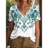 Ethnic Women's T-Shirt Vintage Graphics Fashion Short Sleeved V-Neck Regular Tops Daily Print Tee Summer Casual Tops