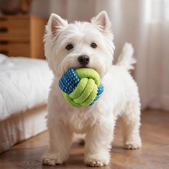 Rope Knot Dog Toy Knot Ball Chew Toy Interactive Tug-of-War Toy Soft Bite-Resistant Fetch Toy for Small To Large Dogs Teeth Cleaning Anxiety Relief