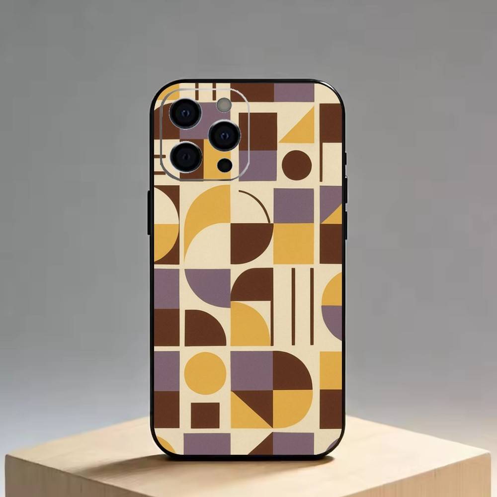 Vintage Geometric Block Phone Case For iPhone 17,16,15,14,13,12,11 Plus,Pro Max,XS,Soft Silicone Black Cover