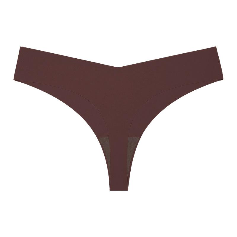 

European and American thongs for women without buttocks, sexy ice silk seamless underwear, sports yoga, invisible low-rise fitness T-pants S темно-коричневого