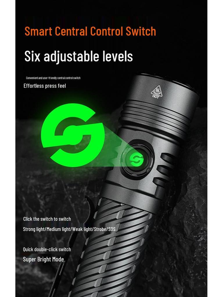 High-Power Aluminum LED Flashlight: Rechargeable Long-Range, Fixed Focus, Super Bright Outdoor Lighting