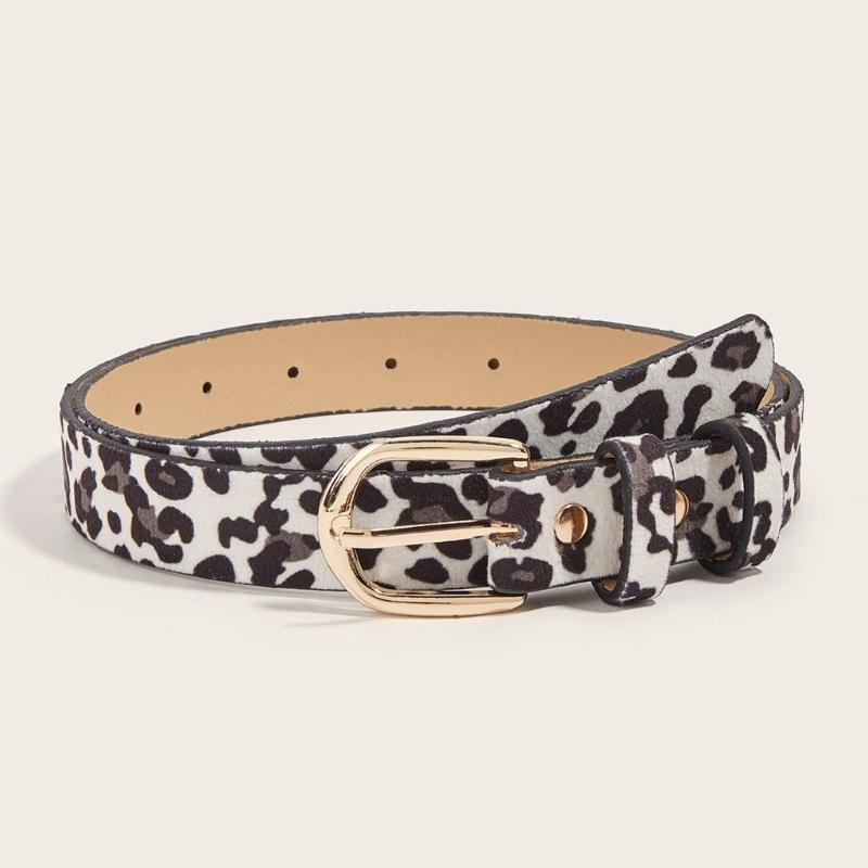 Contemporary Brown Animal Print Waistband For Trousers Synthetic Leather Accessory With Small Metal Decoration