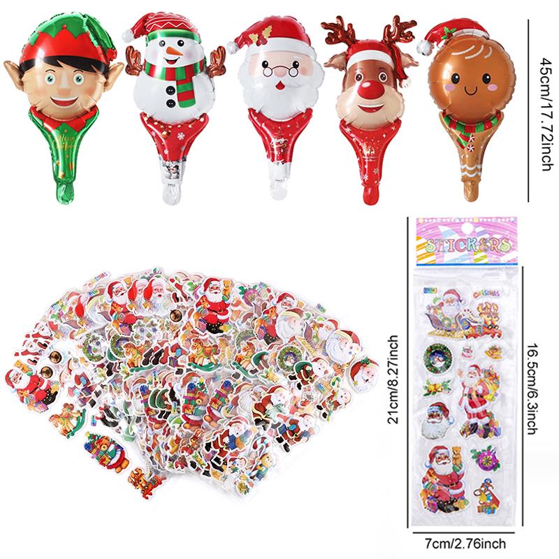 Cute Cartoon Christmas Decorating Set Assorted Handheld Balloon with 3D Puffy Stickers Santa Festival DIY Stationery Sticker ZYF