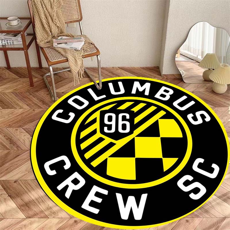 Columbus Crew SC Checkered Number 96 Circular Area Rug MLS Football Round Floor Carpet Sports Fan Living Room Bedroom Home Decor Mat